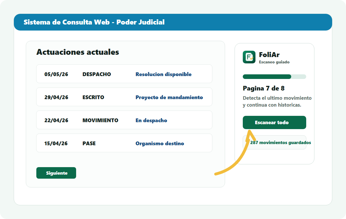 FoliAr escaneando movimientos en un expediente PJN